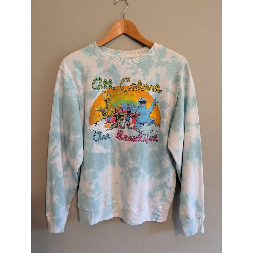 Sesame Street All Colors Are Beautiful Tie Dye Sweatshirt Blue White Medium